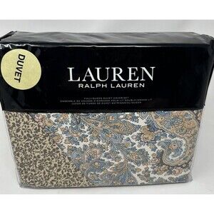 New Lauren RALPH LAUREN Riley Paisley / QUEEN DUVET SET Shams $300 Tan Neutral